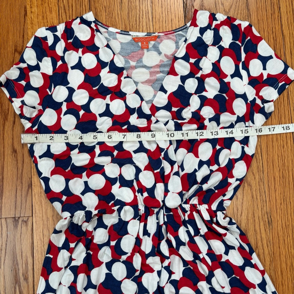 Modcloth short sleeve red navy white bold polka dots wrap V-neck pull over dress - Picture 14 of 16